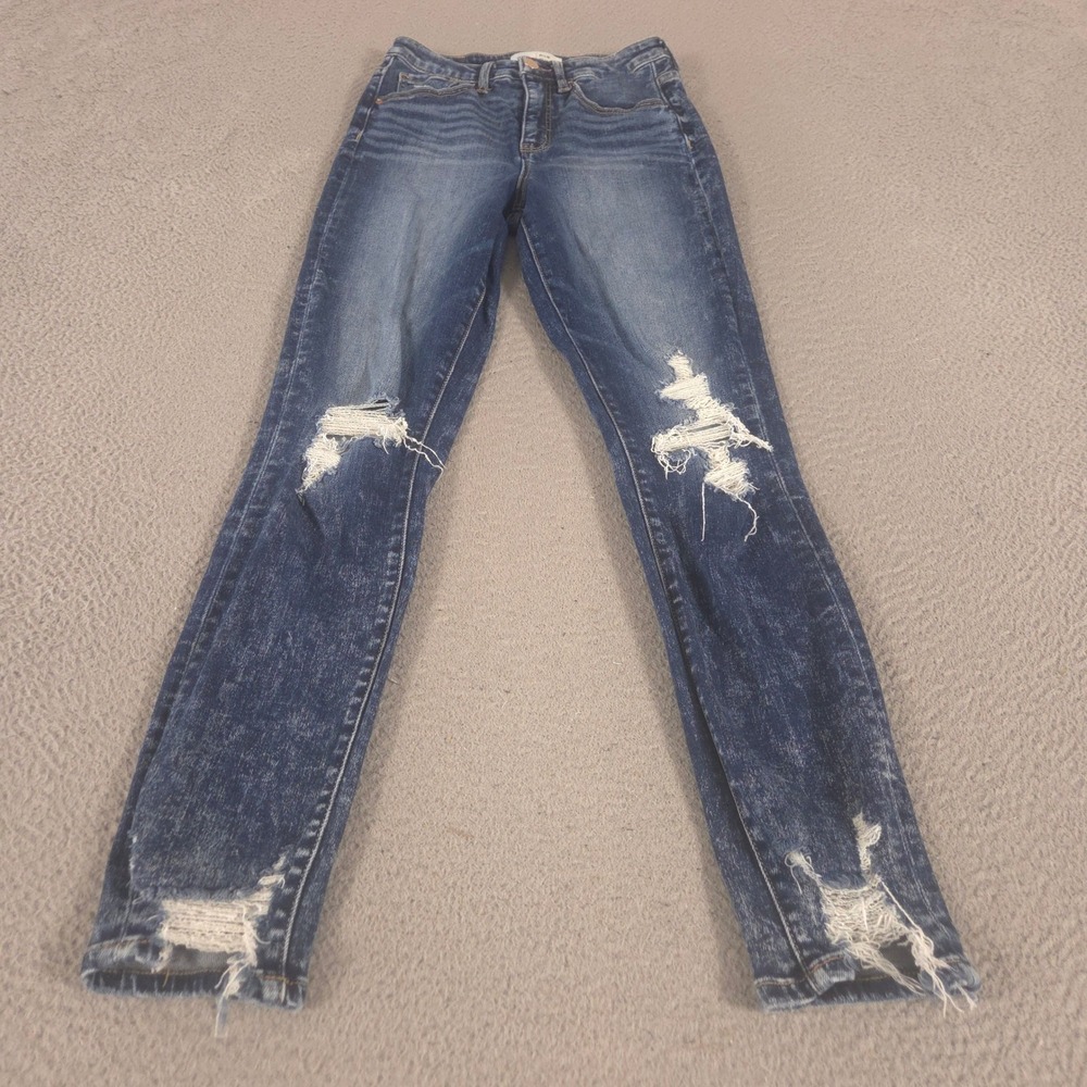 BKE Jeans Women 25 Blue Ellie High Rise Mom Tapered Distressed Acid Wash Denim